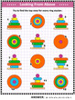 Math visual puzzle with colorful wooden ring stacking toys: Try to find the top view for each ring stacker. Answer included.
