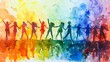 Group of People Holding Hands in Front of Rainbow Colored Background