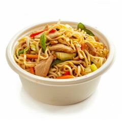 Poster - A white bowl overflowing with noodles and colorful vegetables