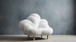 Fluffy white cloud, thick smoke, soft armchair in the interior of the room minimalism