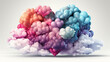 Multicolored heart of colorful clouds, romantic bright greeting card for Valentine's Day on February 14th, a symbol of love