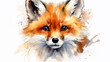 Cunning red fox, an eared predator, a wild beast in colored splashes of watercolor paints