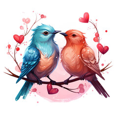 Wall Mural - Valentine Kissing Birds Clipart
