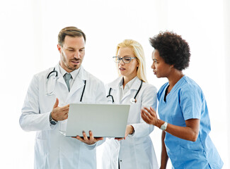 Wall Mural - doctor hospital team medical document health medicine healthcare meeting teamwork laptop computer technology clinic office