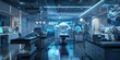 Medical Robotics Research Facility Floor: Featuring surgical robotics labs, medical exoskeleton development areas, AI healthcare simulation rooms, and engineers designing medical robotic systems