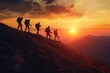 © ArtSpree - A mid-distance shot of a hiker reaching the summit of a mountain at dawn, celebrating personal achievement and the great outdoors.. Beautiful simple AI generated image in 4K, unique.