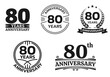 80 years icon or logo set. 80th anniversary celebrating sign or stamp. Jubilee, birthday celebration design element. Vector illustration.