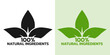 Natural ingredients icon or label with leaf. 100% natural logo or badge. Vector illustration.