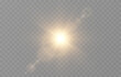 Vector realistic light on isolated transparent background. Light with glare png. Dawn, sunset, sun png. Flash of light, light effect.