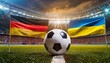 German flag Ukraine flag with football in a stadium for the European Championship