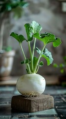 Sticker - AI generated illustration of fresh turnip with lush green foliage