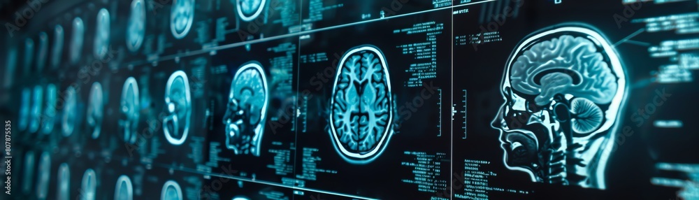 An MRI scan of a human brain. The scan shows the brain's structure and function.