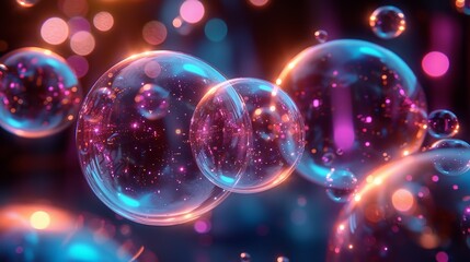 Aufkleber - Close-up view of soap bubbles resting on a dark surface, reflecting light and creating a unique pattern