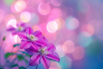 Aufkleber - Pink clematis flowers with blurred bokeh background