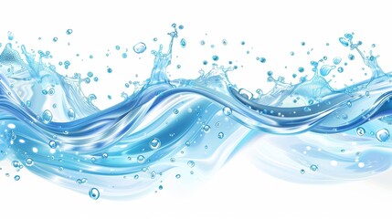 Poster - Clean water wave with air bubbles. Modern realistic illustration of a clear blue aqua surface isolated on white. Water splash, flow of pure liquid drink.