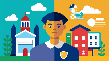 Wall Mural - A university student participating in expensive extracurricular activities while a community college student takes advantage of free clubs and. Vector illustration