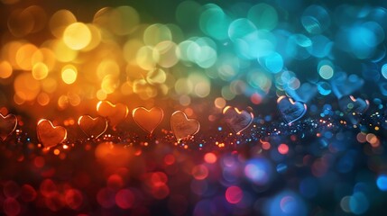 Leinwandbilder - Colorful hearts in bokeh effect contrast against a dark background, creating a visually striking composition
