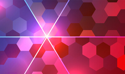 Fototapete - Abstract geometric background with polygons and glowing lines. Hexagonal molecular structures in technology and science style. Hexagonal mosaic background for business presentation, posters. Vector.