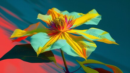 Poster - A vibrant flower with multiple colors displayed against a solid blue background