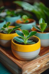 Poster - Various potted plants arranged neatly on a wooden tray