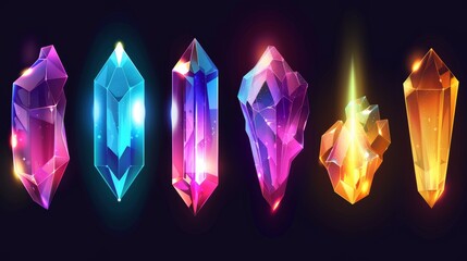 Poster - Reflection effects in glass or gem stone, crystal rainbow lights on transparent background. Set of realistic bright reflection flares, shiny diamond glares.