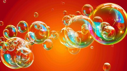 Aufkleber - Soap bubbles in various sizes floating on a vibrant red background