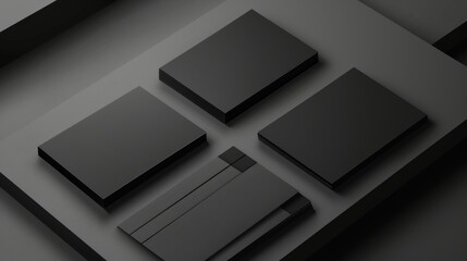 Poster - Blank matte business cards on gray abstract background. Modern realistic mockup of 3d blank matte name cards for company presentations.