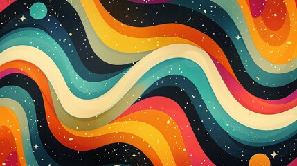 Aufkleber - A vibrant background featuring colorful wavy lines with intermingled stars scattered throughout
