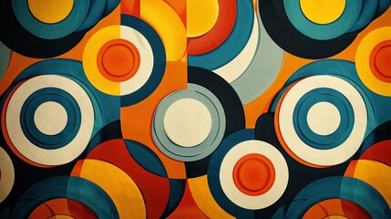 Fototapete - A vibrant wallpaper featuring an array of colorful circles arranged in 70s pattern