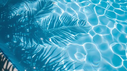 Aufkleber - A blue pool with a single palm leaf  shadow on the waters surface