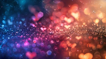 Wall Mural - A close-up view of heart-shaped bokeh lights filling the background, creating a soft and romantic effect