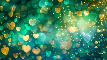 Leinwandbilder - Bokeh of green and gold hearts filling the background, creating a vibrant and festive atmosphere