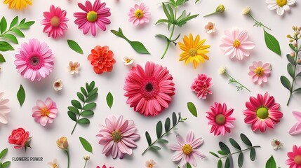 Aufkleber - A collection of vibrant and diverse flowers arranged on a clean white background