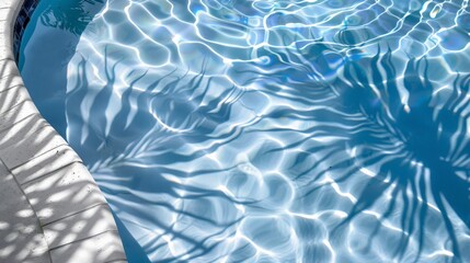 Aufkleber - The shadow of a palm tree is cast on the surface of a swimming pool, creating a striking visual effect