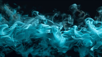Poster - Set against a void of black, a spotlight emerges, highlighting our brand. Around it, waves of turquoise smoke unfurl, enchanting viewers with their mesmerizing display. 