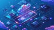 © Ajay - Cloud computing isometric concept with server and cloud on blue background