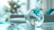 Celebrating Earth Day with a glass globe symbolizing ecofriendly practices. Concept Earth Day, Eco-friendly Practices, Glass Globe, Environmental Awareness