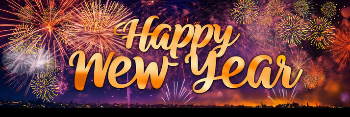 Poster - Bright fireworks light up the night sky, forming a dazzling display to celebrate the arrival of the new year