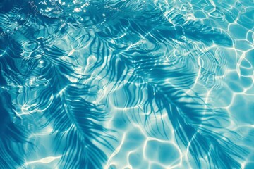 Aufkleber - Blue pool with palm leaves shadows in the water, creating a tropical vibe