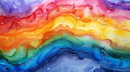 Aufkleber - A colorful rainbow painted using watercolors, featuring bands of red, orange, yellow, green, blue, indigo, and violet in a curved shape against a white background