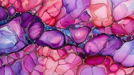 Aufkleber - A painting showcasing vibrant purple and pink stones arranged in a pattern, highlighting their unique textures and colors