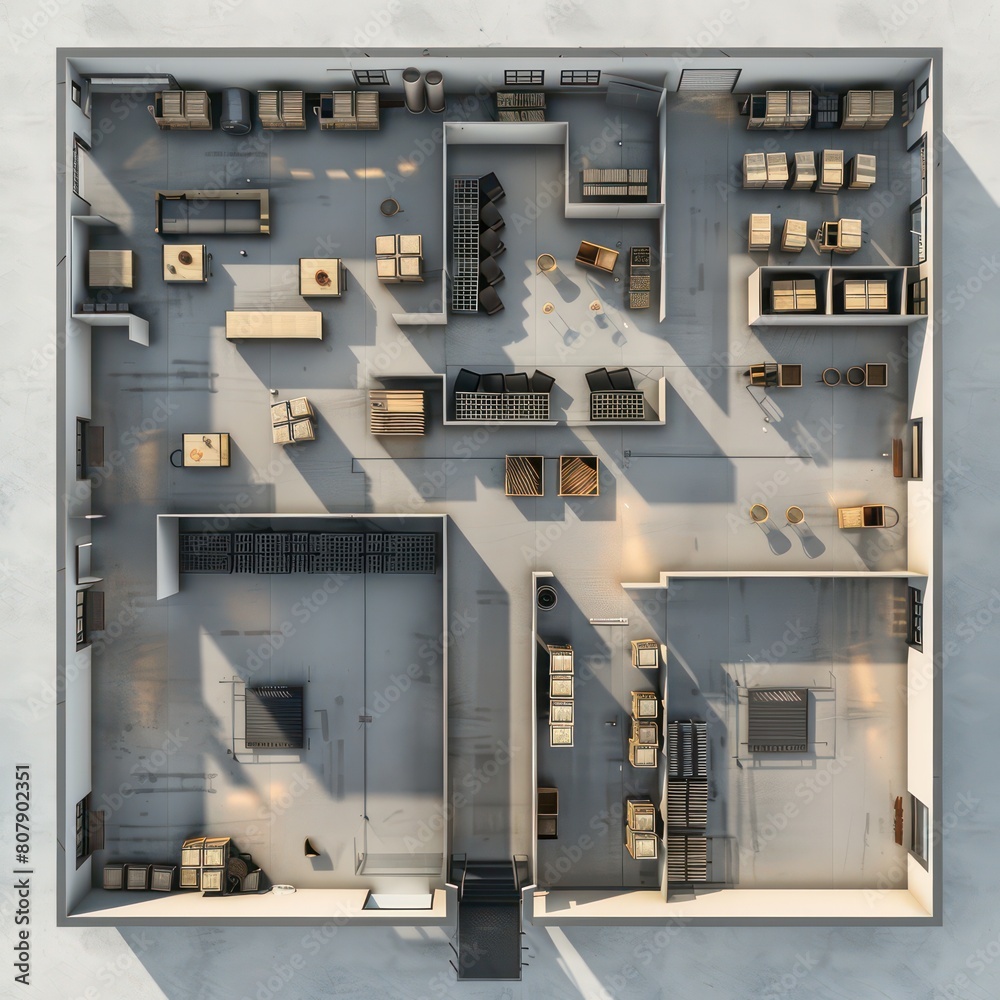 floor plan of a warehouse interior, crates, offices Stock Photo | Adobe ...