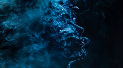 Poster - A blue smokey cloud with a face in the middle. The smoke is thick and the face is distorted