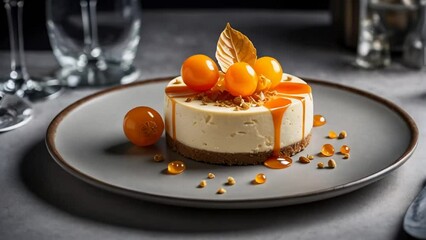 Wall Mural - Beautiful cheesecake with physalis a restaurant

