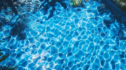 Poster - A swimming pool surrounded by lush palm trees from an overhead perspective
