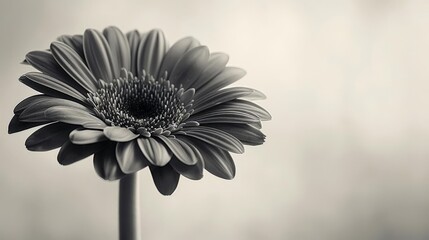 Canvas Print - dramatic black and white flower with scattered gray petals against a white sky