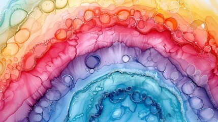 Aufkleber - A vibrant watercolor painting featuring a colorful rainbow alongside floating bubbles
