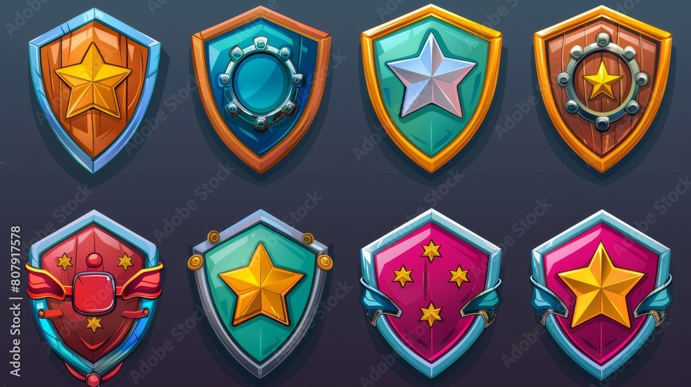 Training Ranking Badges Ilustración de Stock Isolated on white background, game ranking badges ...