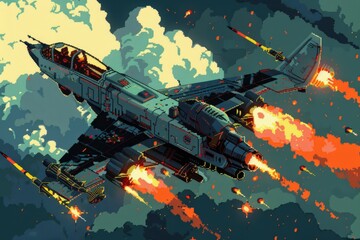 Canvas Print - A pixel art rendition of a small tactical drone navigating a pixelated, retro-inspired battlefield