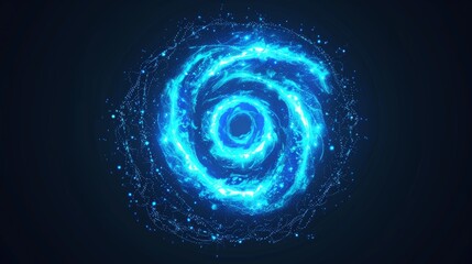 Poster - Lines and swirls with neon glow effect and sparkles. Abstract blue spiral, circle, and wave flare trails with shiny particles, modern realistic illustration.